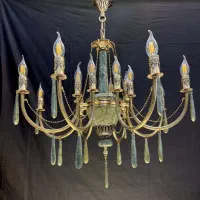 لوسترشاهان سنگ دوشعله برنجی کد ۱۶شعله آویز سنگی