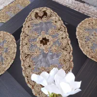 رومیزی کار شده ملیله دوزی و سنگ دوزی شیک و مجلسی