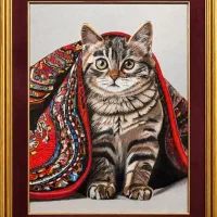 تابلو گربه نقاشی مدادرنگی کار دست