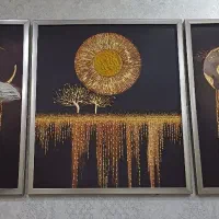 تابلو ۳تیکه تکسچر مشکی طلایی