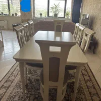 میز غذاخوری هشت نفره  با شیشه