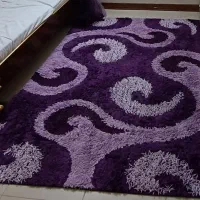 فرش ۴ متری فانتزی شگل پرز بلند و پرده حریر ۳ تیکه
