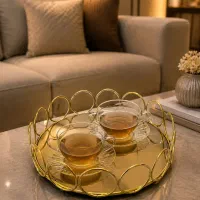 سینی پذیرایی کف آینه ای طلایی