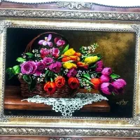 تابلو گل نسترن کد14 دستبافت و ابریشم دار