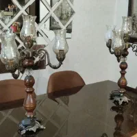 شمعدان پایه دار چوب بلند چهار شعله