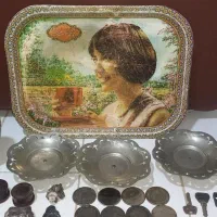 لوازم آنتیک .چمدان انگلیسی.سکه یادبود.لوازم برنجی