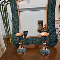 آینه شمعدان مسی فیروزه کوب برند آقاجانی