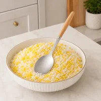 قاشق استیل بزرگ دسته چوبی