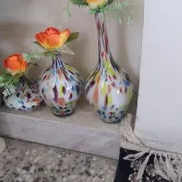 گلدان شیشه ای تنگ و جام گل وگلدان