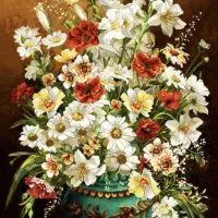 نخ و نقشه با دارقالی با طرح گلدان فیروزه ایی