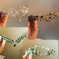 اکسسوری تاج ِالفی فلزی و بازوبند رنگبندی نگین