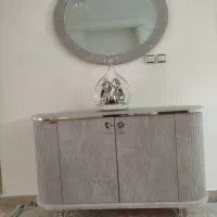 آینه کنسول همراه میز تی وی رنگ بتنی بانوار نقره ای