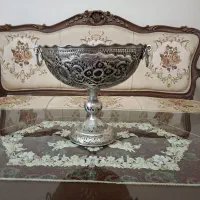 میوه خوری پایه دار سیاه قلم مسی آب نقره