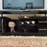 میز تلویزیون چوب و شیشه