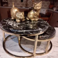 اسنت گرد دکوری ودو عدد گربه برنز نو