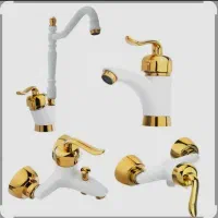 ست ۴ تایی شیر اهرمی قاجاری سفید طلایی شیرالات