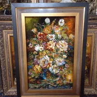 تابلو فرش گلدان شیشه ای چله ابریشم برند golha