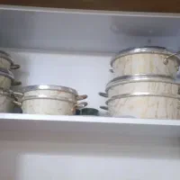 سرویس قابلمه ۱۸ پارچه شیک بادسته های طلایی