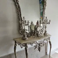 آینه و شمعدان و ساعت برنز با روکش نقره نو
