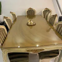 ناهار خوری هشت نفره چوب گردو استیل نو