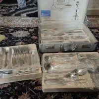 سرویس قاشق و چنگال نو‌نو با روکش آب طلا و نقره
