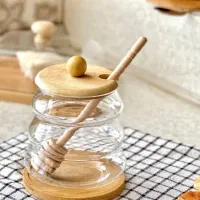 ظرف عسل پیرکس درب بامبو