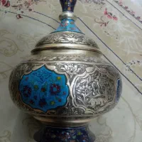 شکلاتخوری خیلی بزرگ مسی قلع شده دست ساز منقش قدیمی
