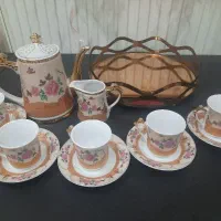 سرویس قوری فنجان همراه سینی آیینه ای