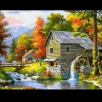 نخ و نقشه بافت تابلوفرش طرح کلبه زیبا