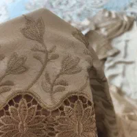 پرده شیک نسکافه ای رویه پرده گیپور طرح دار دو عدد