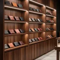 دکور شلف ویترین نمونه کار قفسه پازلی برند