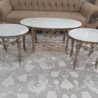 عسلی سه تیکه برنز با تلفن و پایه میز خا اینه کنسول