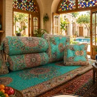 شاه نشین ترمه رنگ سبز فیروزه ای مدل سلطنتی