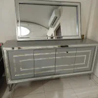 میز کنسول و میز تلویزیون ست طوسی آینه ای