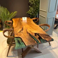 میز نهار خوری ۴ ۶ ۸ نفره چوبی اسلب چوب گردو روستیک
