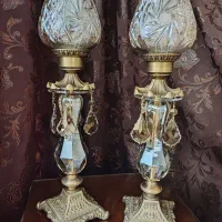 شمعدان کریستال اصل با پایه برنز تراش خورشیدی