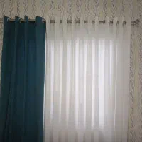 دولنگه پرده پانچ وکناره آبی
