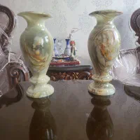 جفت گلدان سنگ اونیکس طبیعی، مرمر سبز لوکس و سنگین