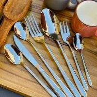 سرویس غذا خوری قاشق چنگال نیمه طلایی ۲۴ نفره کامل