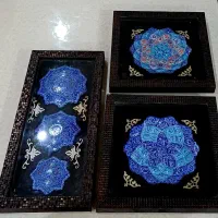 حراج ۳ عدد بشقاب فیروزه همراه با قاب