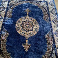 فرش آبی درباری ابریشم گیاهی