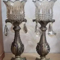 جفت شمعدان/دکوری فلزی آبکاری آنتیک با کاسه شیشه‌ای