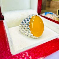 انگشتر فوق کلکسیونی سنگ عقیق زرد شرف الشمس خراسانی