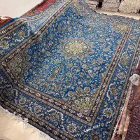 ۱۲ متری دستبافت زمینه آبی فیروزه ای کاملا سالم