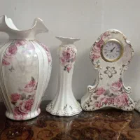 گلدان و شمعدان و ساعت طرح گل رز