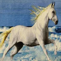 تابلو فرش اسب و دریا 75 در 75 تمیز باف دست باف