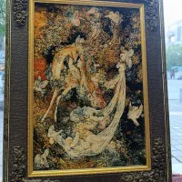 تابلوفرش دستباف مینیاتوری  برجسته ـ   بوسه بر آهو