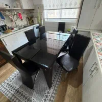 میز نهار خوری ۶ نفره صفحه شیشه ترک