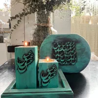 ست گلدان و جاشمعی چوبی کار دست