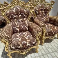 مبل۹نفره تمام چوب(راش)روکش تاج طلایی